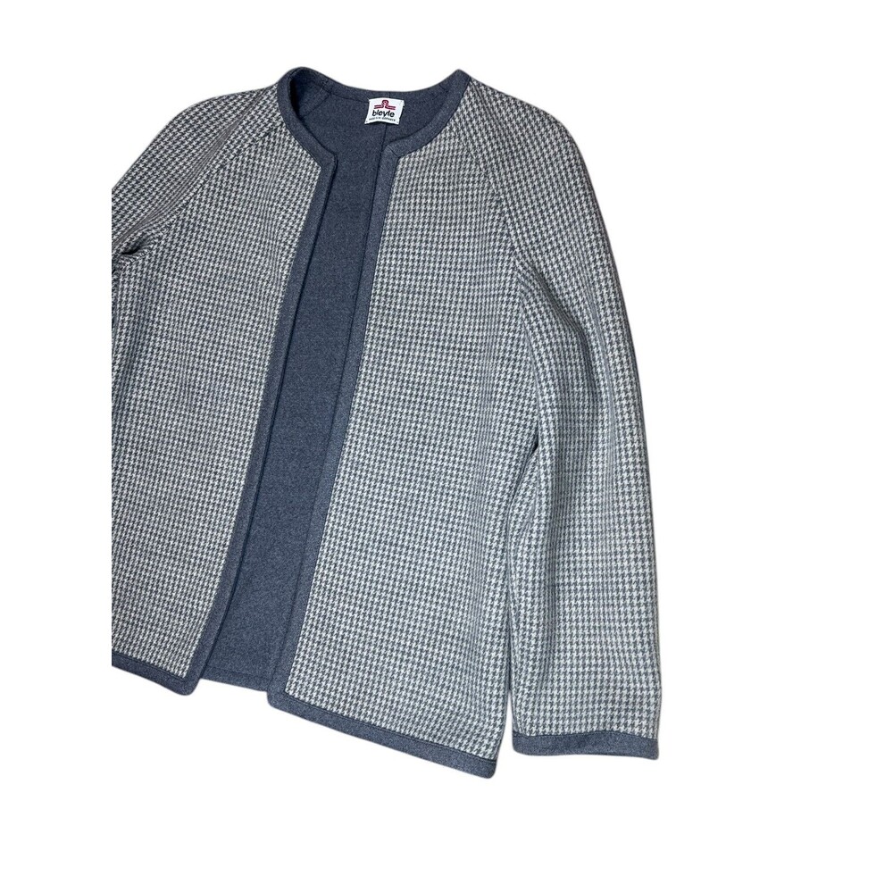Vintage Bleyle Wool Jacket Gray Houndstooth Open Front Blazer Made in Germany Sz - Picture 11 of 11